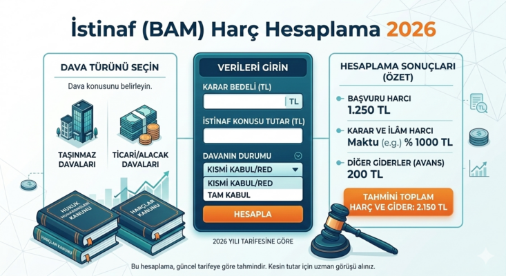 İstinaf Harç Hesaplama Aracı ve Güncel Rehber 2026 (BAM)